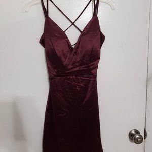 Madeline Satin Bodycon Mini Dress - M - Burgundy